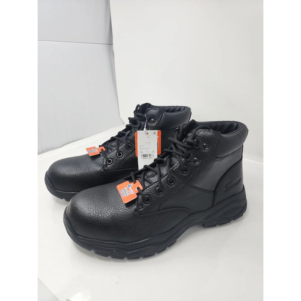 S Sport by Skechers Mens Elton Steel Toe Boots Black Faux Leather Size 11 1/2